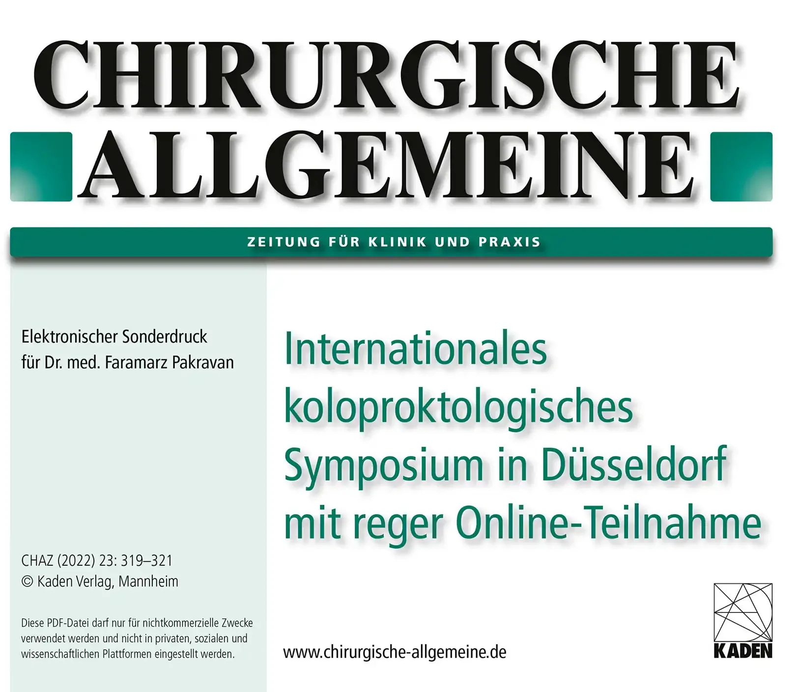 Artikel in CHIRURGISCHE ALLGEMEINE über das internationale koloproktologische Symposium in Düsseldorf, August 2022